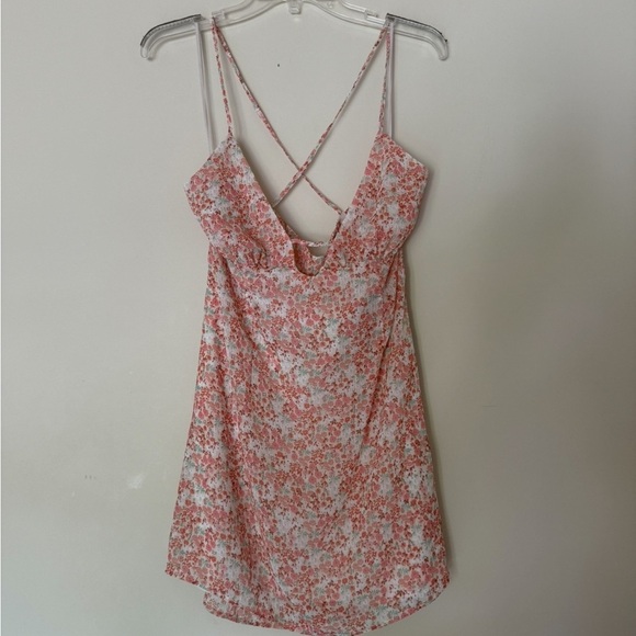 Zara Floral Print Lined Mini Slip Dress | Size M Peach Pink Summer Sundress - Picture 9 of 16